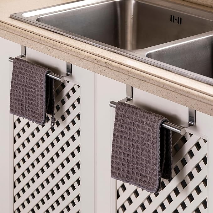 Over Cabinet Towel Bar 9", Kitchen Towel Rack Over Cabinet Door, Stainless Steel Cabinet Door Towel Holder, Dish Towel Holder for Cabinet Door, Silver, 2 Pack