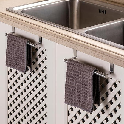Over Cabinet Towel Bar 9", Kitchen Towel Rack Over Cabinet Door, Stainless Steel Cabinet Door Towel Holder, Dish Towel Holder for Cabinet Door, Silver, 2 Pack