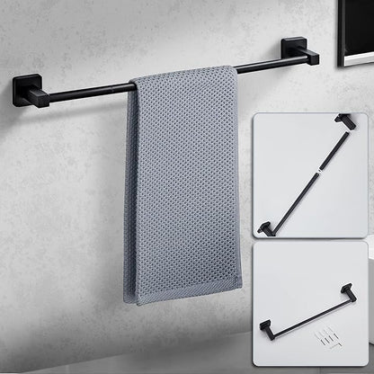 Matte Black Bathroom Hardware Set 8 Pieces,Towel Bar Set Stainless Steel Wall Mounted, Includes 23.6In Hand Towel Bar, Towel Ring, Robe Towel Hooks,Toilet Paper Holder, Bathroom Towel Rack Set