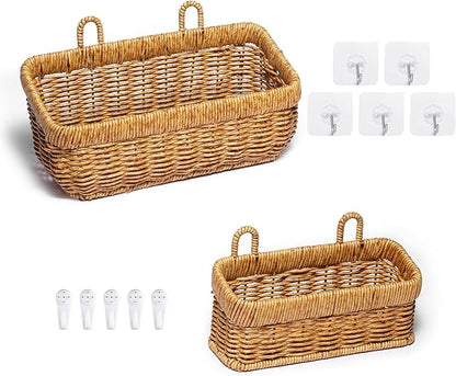 2 PCS Hanging Storage Baskets,Shower Organiser With Hooks, Bathroom Storage Accessory Shelf Organiser,Wall Mount Wicker Basket For Cosmetics, Soap Dispensers, Shower Products(Yellow-(S+M))
