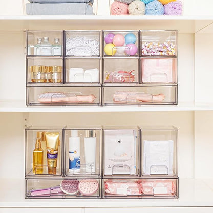 Vtopmart Clear Stackable Storage Drawers Set of 5, Plastic Organizer Bins for Makeup, Cosmetics, Beauty Supplies,Ideal for Vanity, Bathroom,Cabinet,Pantry Organization