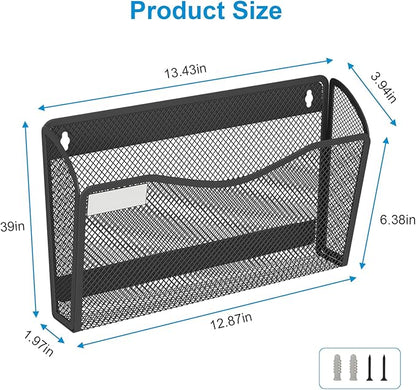 Magnetic Wall File Holder 3-Pack - Mesh Organizer with Strong Magnets for Office, Home & School - Space Saving Black Document Organizer