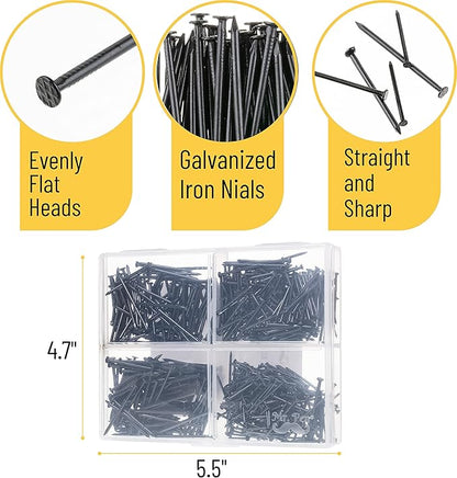 Mr. Pen- Nail Assortment Kit, 600 Pcs, 4 Sizes, Black, Small Nails, Nails for Hanging Pictures, Finishing Nails, Wall Nails for Hanging, Pin Nails, Hardware Nails, Assorted Nails, Galvanized Nails