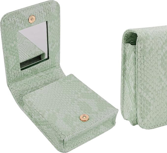 Lipstick Holder, Lipstick Case with Mirror, Mini Portable Makeup Holder for Women Girls, for Outside Mini bag Travel Cosmetic Pouch (1Pcs) (Green)