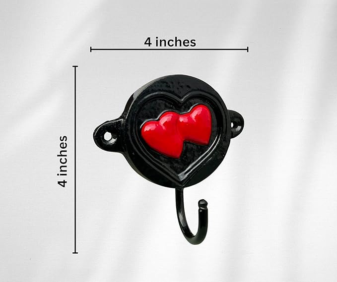 Aluminium Heart Print (1-Pack) Single Wall Hooks, Black Heart Themed Hooks for Hanging Leash, Dog Harness, Wall Mount Hanger, Organization Decorative Wall Hook (Heart)