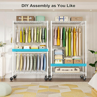 FUTASSI P3 Rolling Clothes Rack, Clothing Racks for Hanging Clothes, Heavy Duty Garment Rack with Wheels, Freestanding Portable Closet Organizer 39.4''W x 14''D x 78.5''H, Max Load 464 LBS, White