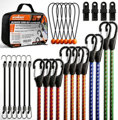 HORUSDY 28-Piece Premium Bungee Cords with Hooks, Includes 10”, 18”, 24”, 36”, 48”, Bungee Cord Assortment (10 to 48 Inch)