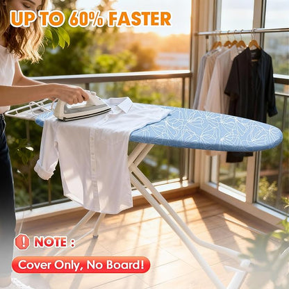 Ironing Board Cover and Pad, 15x54 Standard Size Thick Iron Padding, Scorch & Stain Resistant Ironing board cover, Heavy Duty Iron Board Padded with Adjustable Fasteners Durable Elastic Edge, Sky Blue