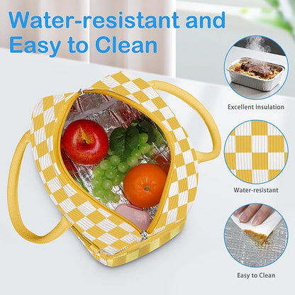 DALINDA Corduroy Lunch Bag Lunch Box for Women Men,Cute Insulated Lunch Bags,Water-Resistant Cute Cooler Lunch Tote Bag, Reusable LunchBox Large Capacity for Work Travel Picnic Beige