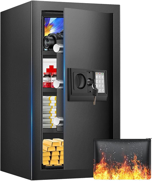 23.62 inches Tall Safe Box, 4.4 Cuft Home Safe with Fireproof Waterproof Bag, Anti-Theft Digital Security Lock Box with Smart Alert System, Removable Shelf, Mute Function, Document Safes for Jewelry