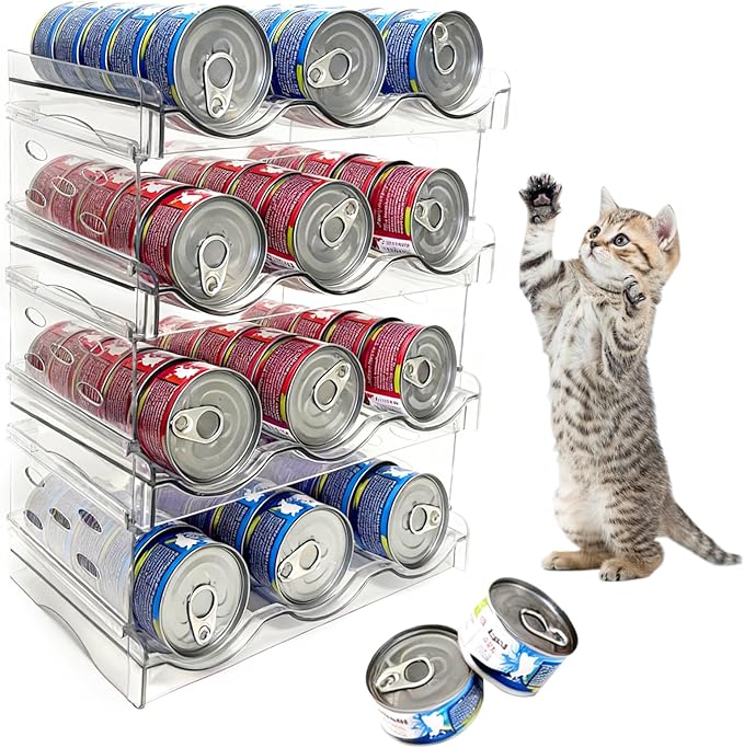 Cat Food Can Organizer,Can Organizer for Pantry,4-Layers Transparent Cat Food Storage Container Holds 72 (3.5oz) Cans,Canned Food Organizer and Storage for Countertop Kitchen Cabinet(4 Layers)