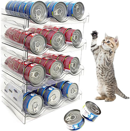 Cat Food Can Organizer,Can Organizer for Pantry,4-Layers Transparent Cat Food Storage Container Holds 72 (3.5oz) Cans,Canned Food Organizer and Storage for Countertop Kitchen Cabinet(4 Layers)