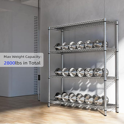 2800 LBS 59" W 4 Tier Storage Shelves Rack Metal Wire Shelving Unit, Storage Standing Shelf Organizer for Laundry Bathroom Kitchen Pantry Garage Utility Room, Chrome 17.7" D x 59.1" W x 70.4" H