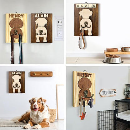 Personalized Dog Leash Holder, Custom Dog Butt Harness Wall Hanger Organizer with Name, Hooks for Leashes, Keys, Collars, Funny Leash Rack Wall Mount for Entryway, Gift for Pet Lovers, Home Décor