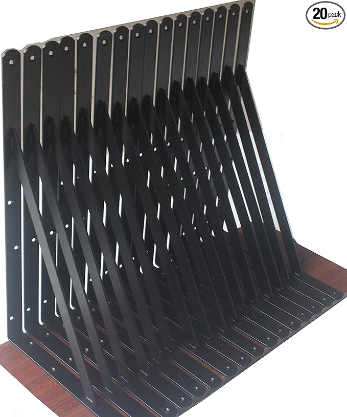 20 Pack L16 x H 10" Black Heavy Duty Shelf Brackets with Screws Metal Shelf Brackets Shelf Support Angle Brackets for Shelves L Brackets Heavy Duty Floating Shelf