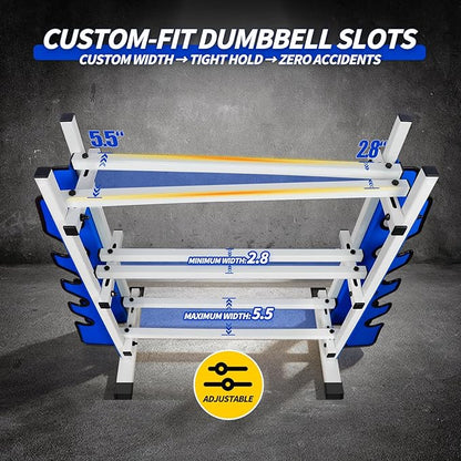 Heavy Duty Dumbbell Rack, Double-Side Extension Holder for Dumbbells & Kettlebells Home Gym Storage Rack