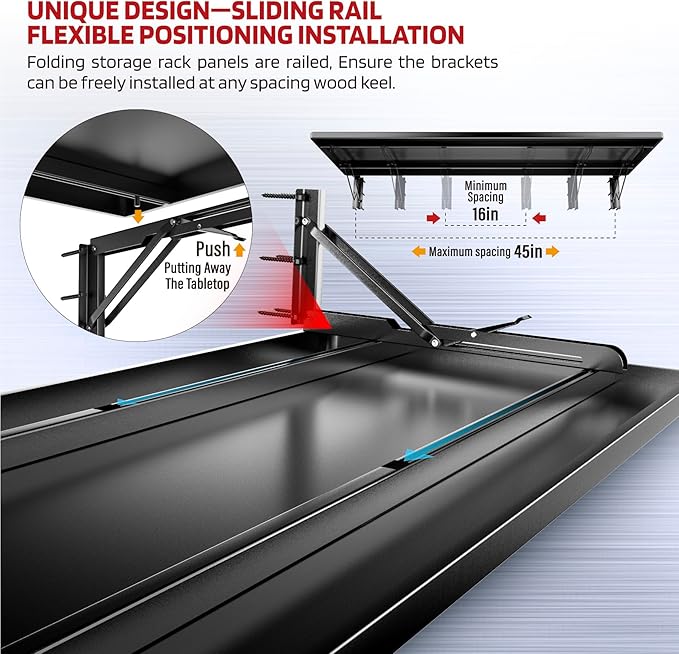 1.3x4FT Adjustable Garage Shelf Wall Mounted Fold Down Shelf Metal Heavy Duty Black 1Pack