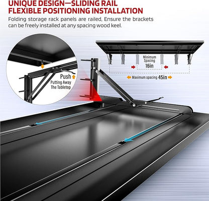 1.3x4FT Adjustable Garage Shelf Wall Mounted Fold Down Shelf Metal Heavy Duty Black 1Pack