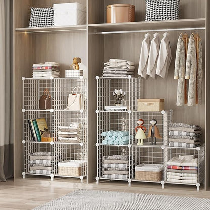 AWTATOS 6 Cube Storage Wire Closet Organizers DIY Stackable Storage Shelves Bookcase Cabinet for Home Office, White