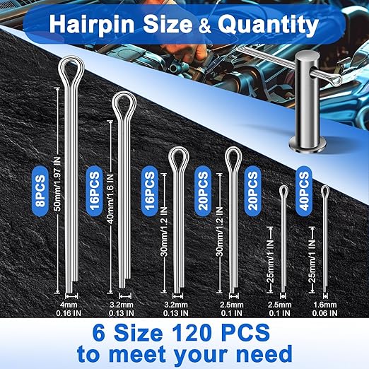 Cotter Pin Assortment Kit, 220PCS Cotter Pins 13 Sizes Premium 304 Stainless Steel Heavy Duty R Clips & Hairpin Split Pin Set, Hardware Pins for Automotive, Trailer, Pin Lock System