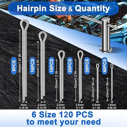 Cotter Pin Assortment Kit, 220PCS Cotter Pins 13 Sizes Premium 304 Stainless Steel Heavy Duty R Clips & Hairpin Split Pin Set, Hardware Pins for Automotive, Trailer, Pin Lock System