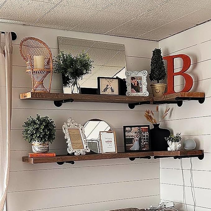 6 Pack Pipe Shelf Brackets 8 Inch, Industrial Iron Pipe Floating Shelves Bracket Heavy Duty Metal Shelving Brackets for DIY Shelves