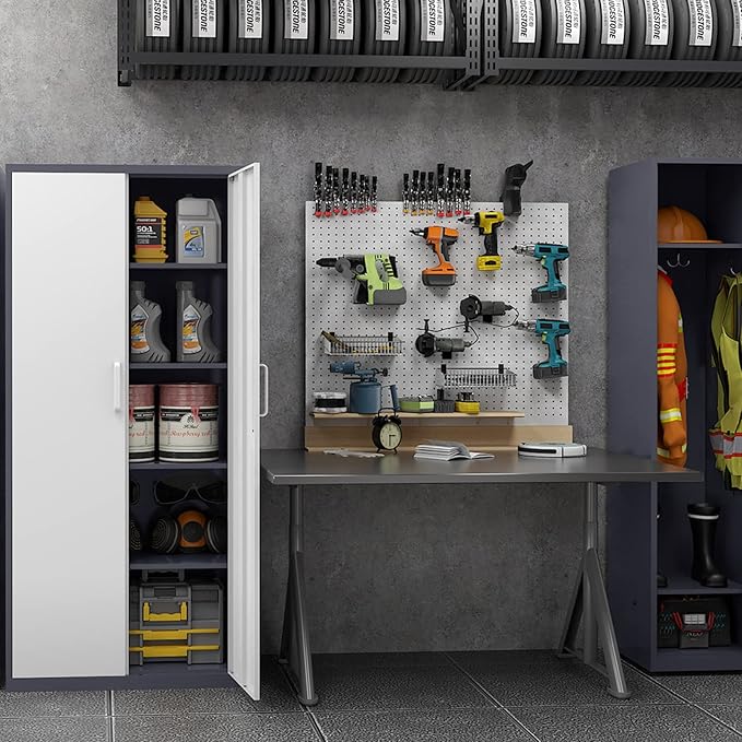 MIIIKO Metal Cabinet with Doors and Shelves, Tall Filing Cabinet for Home Office with Lock, 5 Shelf Steel Storage Cabinet for Office, School, and Garage