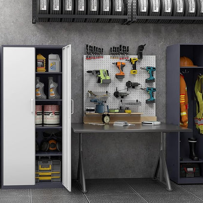 MIIIKO Metal Cabinet with Doors and Shelves, Tall Filing Cabinet for Home Office with Lock, 5 Shelf Steel Storage Cabinet for Office, School, and Garage