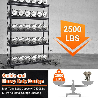 Heavy Duty Shelving - 5 Tire Garage Shelving 48x18x72in, Heavy Duty Garage Shelving Adjustable Height, Garage Shelving Units, Durable Storage Solution, Easy Assemble