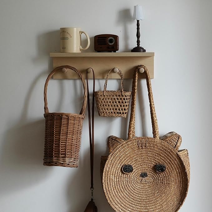 Entrance Coat Rack ，Coat Hooks, Wall-Mounted Wooden Hook Rack, Wall-Mounted Shelves are Very Suitable (Birch Color Finish—A-1)
