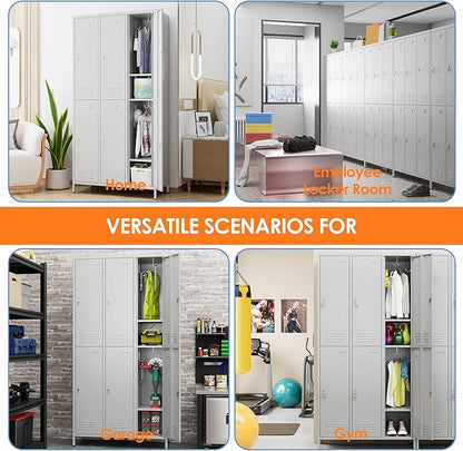 Aobabo Metal Locker for Employees, 6 Doors Metal Locker Cabinet with Lock, Industrial Storage with 18 Hooks, Storage for Office, Gym, Dormitory, Assembly Required, Light Grey