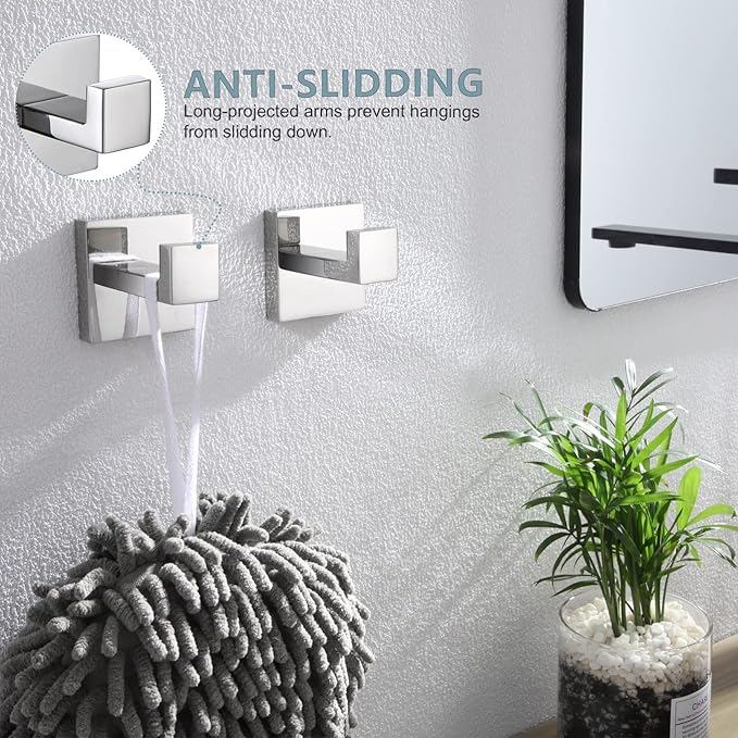 KOKOSIRI Bath Towel Hook Wall Mount Square Robe Hook Coat Hook, Bathroom Kitchen Garage Heavy Duty Wall Mounted, SUS 304 Stainless Steel, Polished Chrome, B1010CH-P2