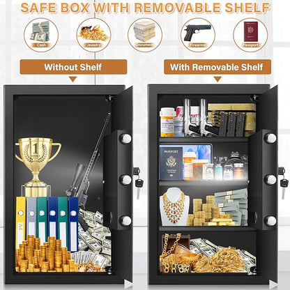 [23.6" Tall] Large Safe Box with LED Light, Anti-theft Home Safes with Programmable Keypad, Spare Keys and 3 Removable Shelves, Digital Security Safes for Home Money Firearm Documents Medicines