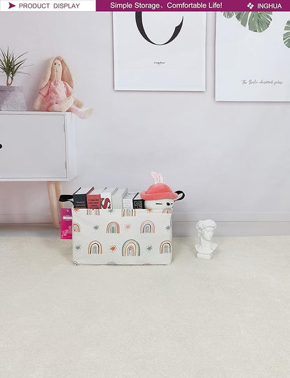 Rectangular Storage Basket Fabric Organizer Bin for Toys,Books,Clothes,Gifts,Pets-Perfect for Home,Office,Nursery,Dorm,Shelf(Rec-Star Rainbow )