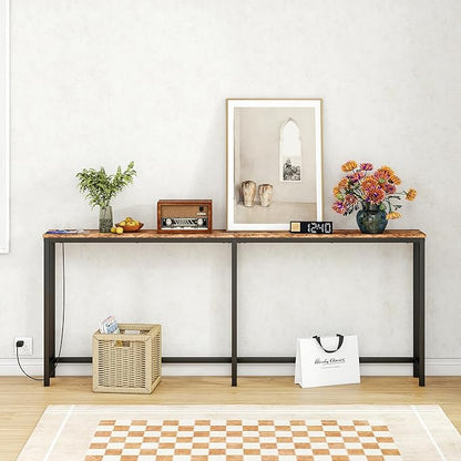 BOFENG 71.5 Inch Thin Console Table with Power Outlets,Narrow Sofa Table with Charging Station,Long Side Table Behind Sofa Couch Table for Entryway,Hallway,Living Room,Foyer,Rustic Brown