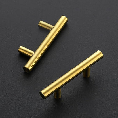 JOY DECOR 10 Pack 4 Inch Cabinet Pulls Kitchen Cabinet Handles with 2-1/2 Inch Hole Center Brushed Brass Cabinet Hardware Stainless Steel Kitchen Drawer Pulls for Cabinets Cupboard, 64mm Hole Centers