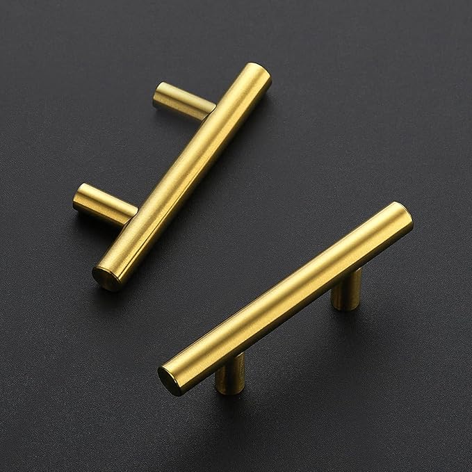 JOY DECOR 20 Pack 4 Inch Cabinet Pulls Kitchen Cabinet Handles with 2-1/2 Inch Hole Center Brushed Brass Cabinet Hardware Stainless Steel Kitchen Drawer Pulls for Cabinets Cupboard, 64mm Hole Centers