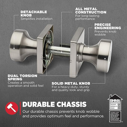 Kwikset Pismo Entry Door Knob with Lock and Key, Square Secure Keyed Handle Exterior Doorknob, Front Entrance and Bedroom, Gunmetal, Pick Resistant SmartKey Rekey Security
