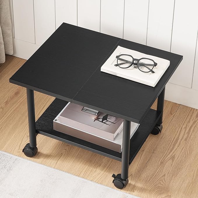 HOOBRO Printer Stand, 2-Tier Industrial Under Desk Printer Cart with Shelf, Mobile Heavy Duty Storage Rack on Wheels for Home, Office, Black BB02PS01G1
