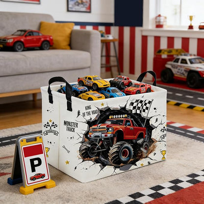 Rectangular Monster Truck Basket,Racing Car Storage Baskets,Cute Basket for kids with Handles,Kid Room Decor Gift,Car Room Decor,Book baskets(Monster Truck)