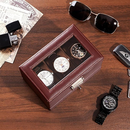 ProCase Watch Box, 3 Slot Watches Display Case with Drawer, Mens Watch Case with Glass Lid, 2-Layer Mens Jewelry Organizer Storage Holder, Birthday Valentine Gifts for Men-3 Slot, Espresso