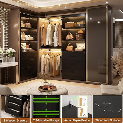 Aheaplus 23.6" Closet Drawers System, Wood Closet Organizer System with 3 Drawers, Modular Small Walk-in Closets Storage Unit, Black (23.6" L x 13.8" W x 71" H)