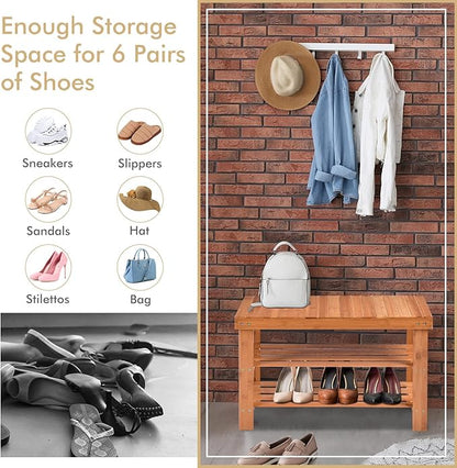 COSTWAY Bamboo Shoe Rack Bench 3-Tier Free Standing Wood Shoe Storage Organizer Shelf Holder Home Entryway Hallway Furniture Eco-Friendly (Natural)