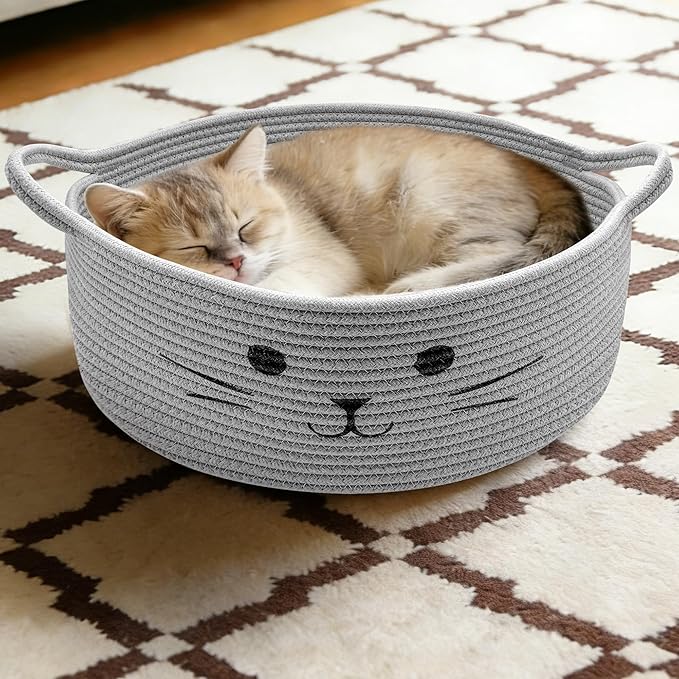 Large Cat Toy Basket - Gift Baskets Empty for Baby Shower Baby Baskets for Nursery Cute Woven Rope Storage Basket for Home Decor, Cat Pet toy box, Grey Easter basket, 13" D x 6" H