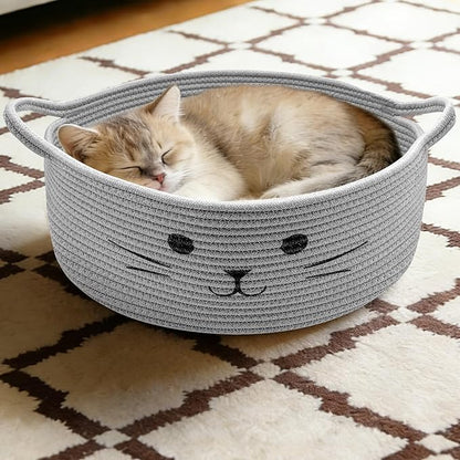 Large Cat Toy Basket - Gift Baskets Empty for Baby Shower Baby Baskets for Nursery Cute Woven Rope Storage Basket for Home Decor, Cat Pet toy box, Grey Easter basket, 13" D x 6" H