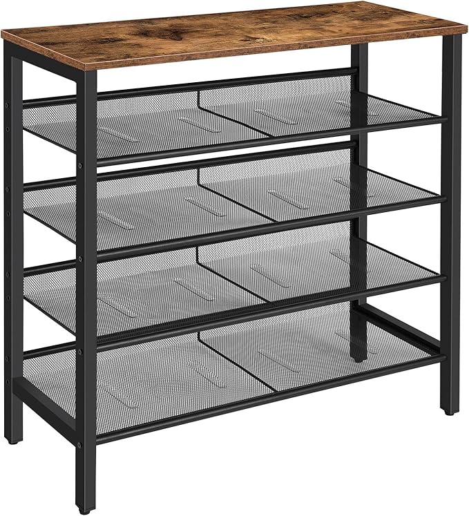 HOOBRO Shoe Rack, 5-Tier Shoe Storage Unit Flat & Slant Adjustable Shoe Organizer Shelf for 16 Pairs, Durable and Stable, for Entryway, Hallway, Closet, Dorm Room, Industrial, Rustic Brown BF01XJ01