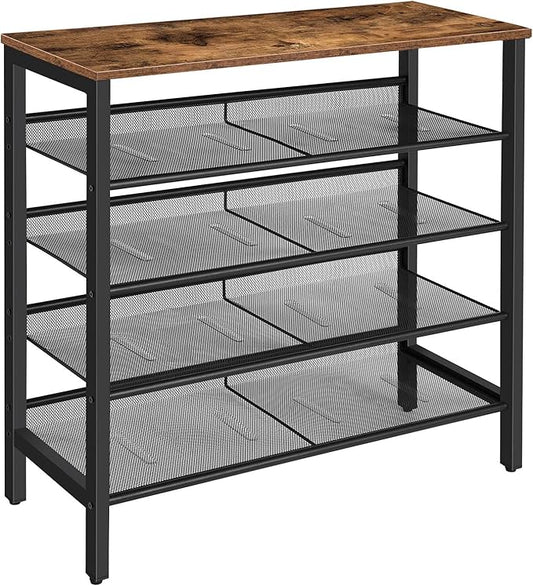 HOOBRO Shoe Rack, 5-Tier Shoe Storage Unit Flat & Slant Adjustable Shoe Organizer Shelf for 16 Pairs, Durable and Stable, for Entryway, Hallway, Closet, Dorm Room, Industrial, Rustic Brown BF01XJ01