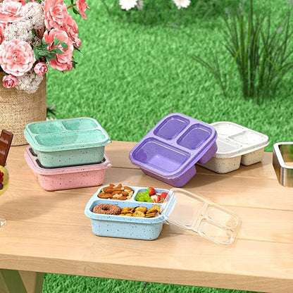 Snack Boxes (3 Pack) - Stackable Bento Boxes with 3 Compartments, Meal Prep Containers Reusable, Lightweight Lunch Containers for Kids and Adults, BPA Free (Pink)