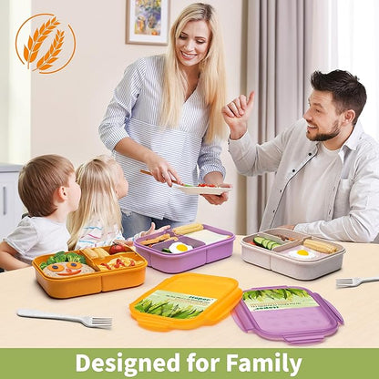 Wheat Straw Lunch Box, Leakproof 3-Compartment Bento Box for Kids & Adults, BPA-Free Lunch Containers, Microwave & Dishwasher Safe, 5.5 Cup (Muted Red)