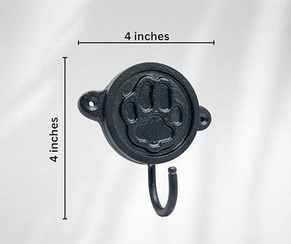 Aluminium Paw Print (1-Pack) Single Wall Hooks, Black Dog Themed Hooks for Hanging Leash, Dog Harness, Wall Mount Hanger, Organization Decorative Wall Hook
